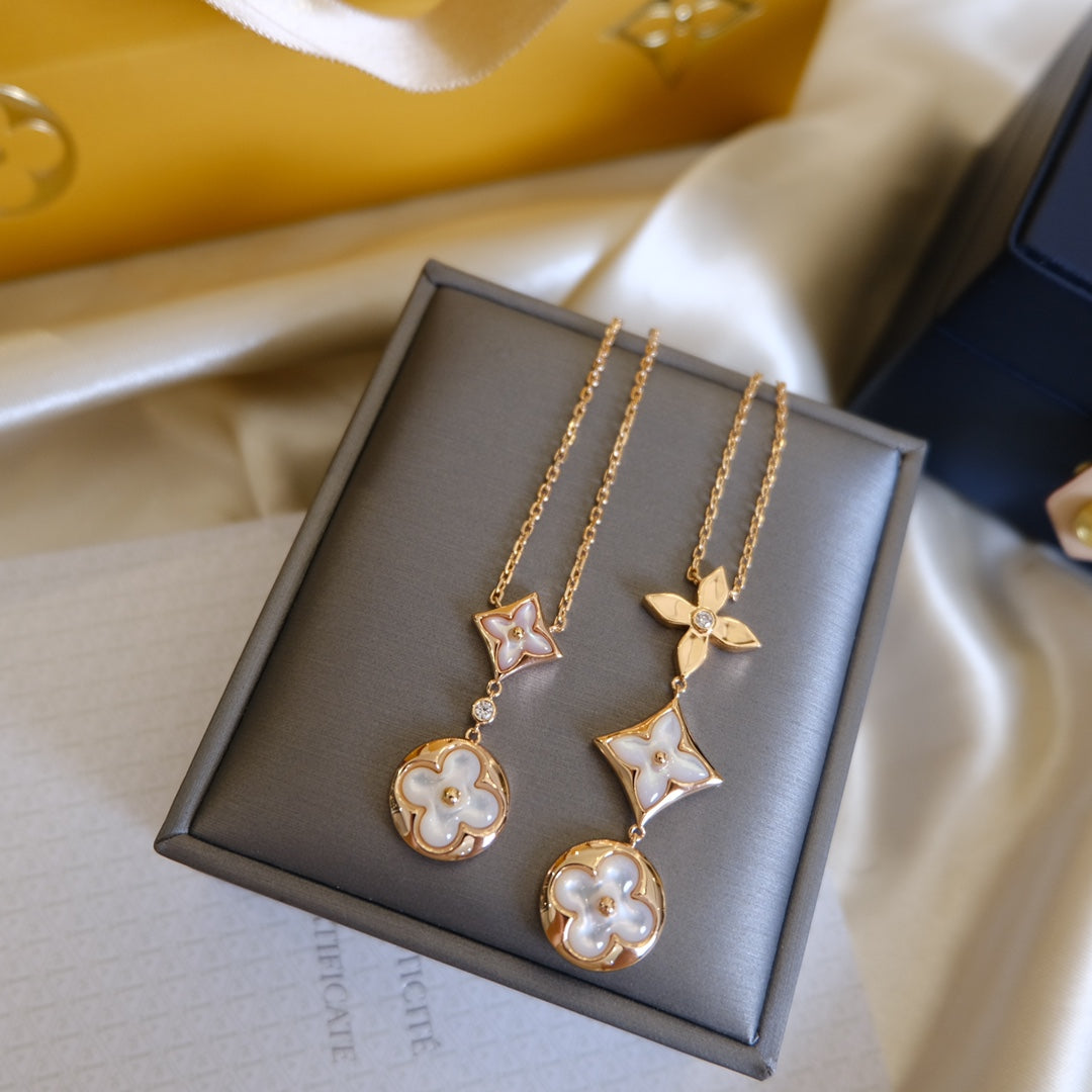 [Ornora Jewelry]COLOR BLOSSOM LARIAT NECKLACE PINK GOLD WHITE MOTHER PEARL AND DIAMOND