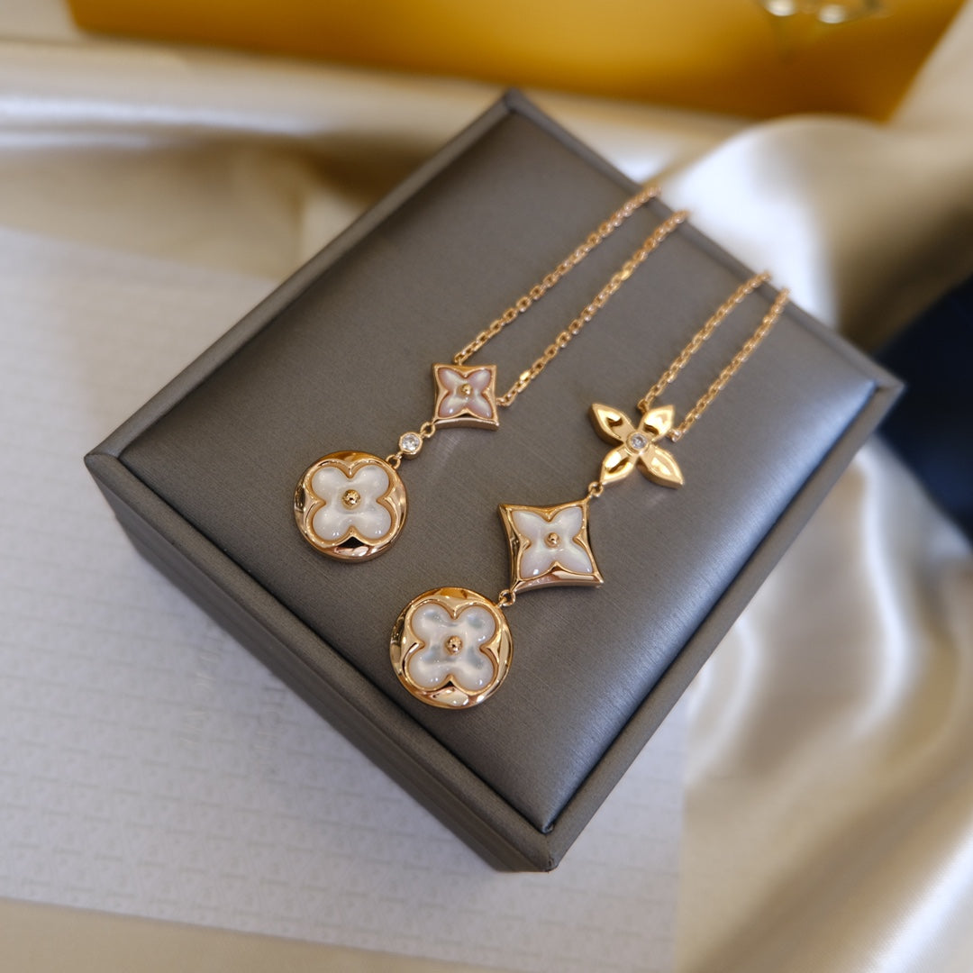 [Ornora Jewelry]COLOR BLOSSOM LARIAT NECKLACE PINK GOLD WHITE MOTHER PEARL AND DIAMOND
