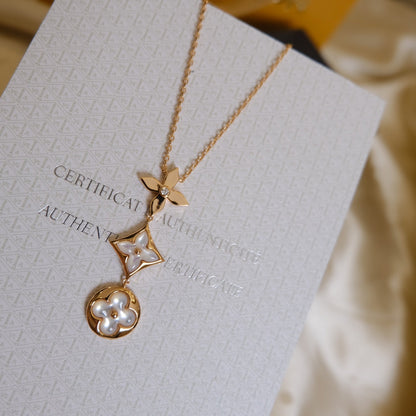 [Ornora Jewelry]COLOR BLOSSOM LARIAT NECKLACE PINK GOLD WHITE MOTHER PEARL AND DIAMOND