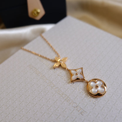 [Ornora Jewelry]COLOR BLOSSOM LARIAT NECKLACE PINK GOLD WHITE MOTHER PEARL AND DIAMOND