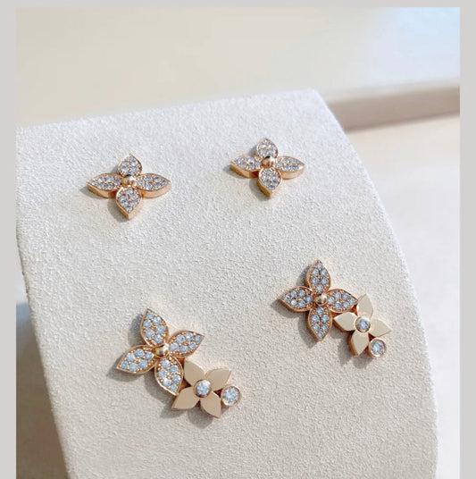 [Ornora Jewelry]STAR BLOSSOM STUD EARRINGS PINK GOLD DIAMONDS