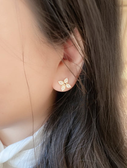 [Ornora Jewelry]STAR BLOSSOM STUD EARRINGS PINK GOLD DIAMONDS