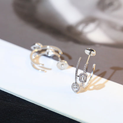 [Ornora Jewelry]CREOLES MY TWIN 2 RANGS SILVER DIAMOND EARRINGS
