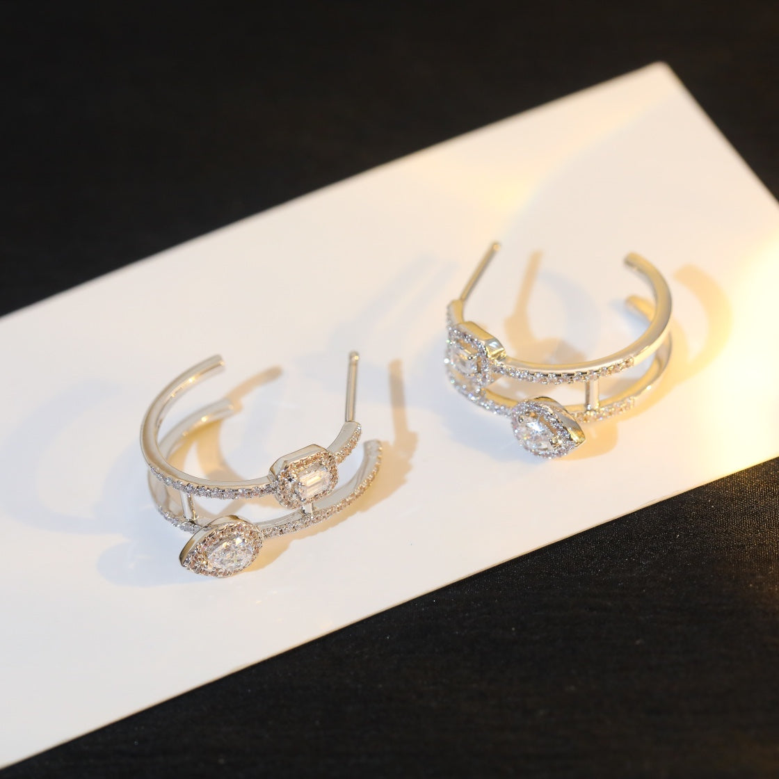 [Ornora Jewelry]CREOLES MY TWIN 2 RANGS SILVER DIAMOND EARRINGS