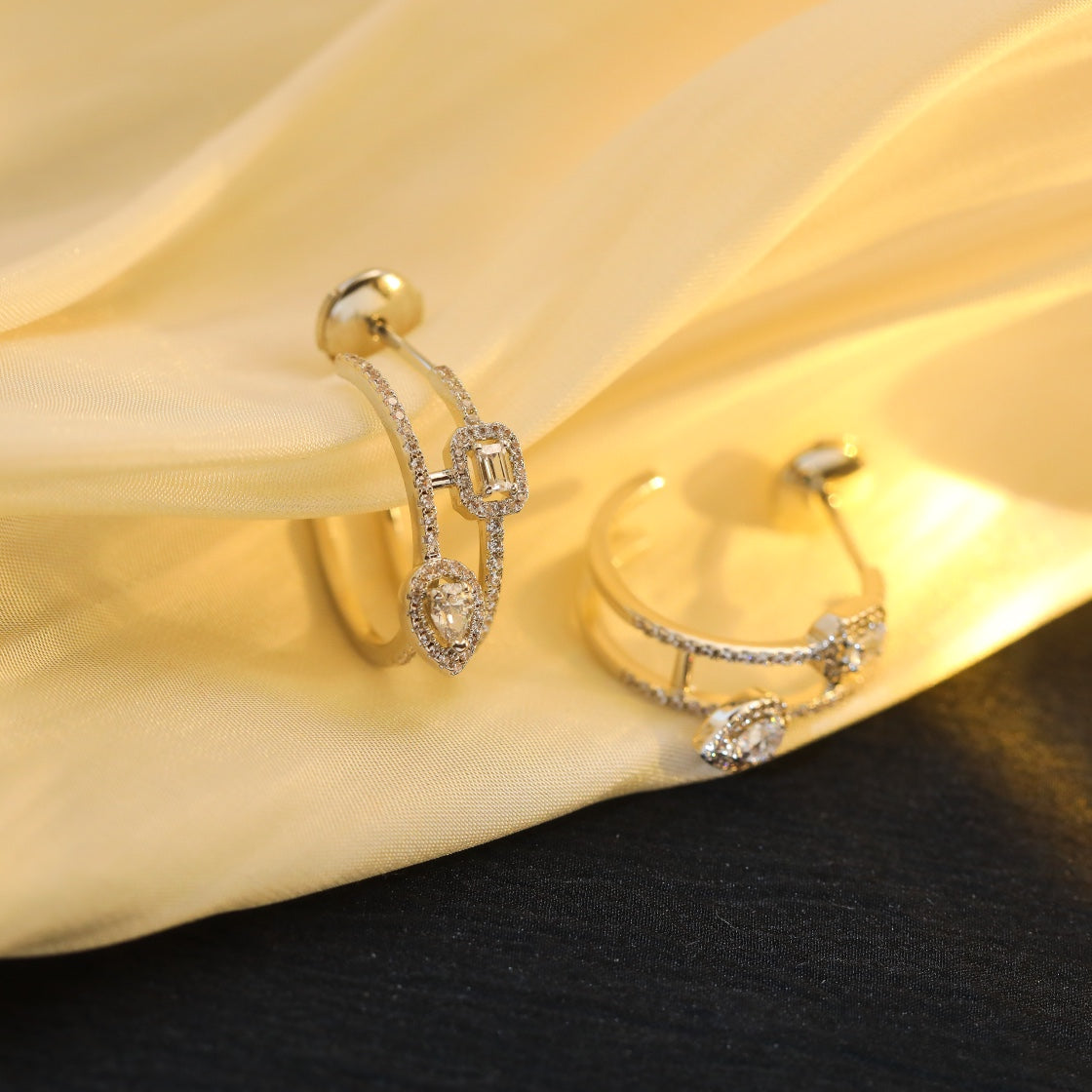 [Ornora Jewelry]CREOLES MY TWIN 2 RANGS SILVER DIAMOND EARRINGS