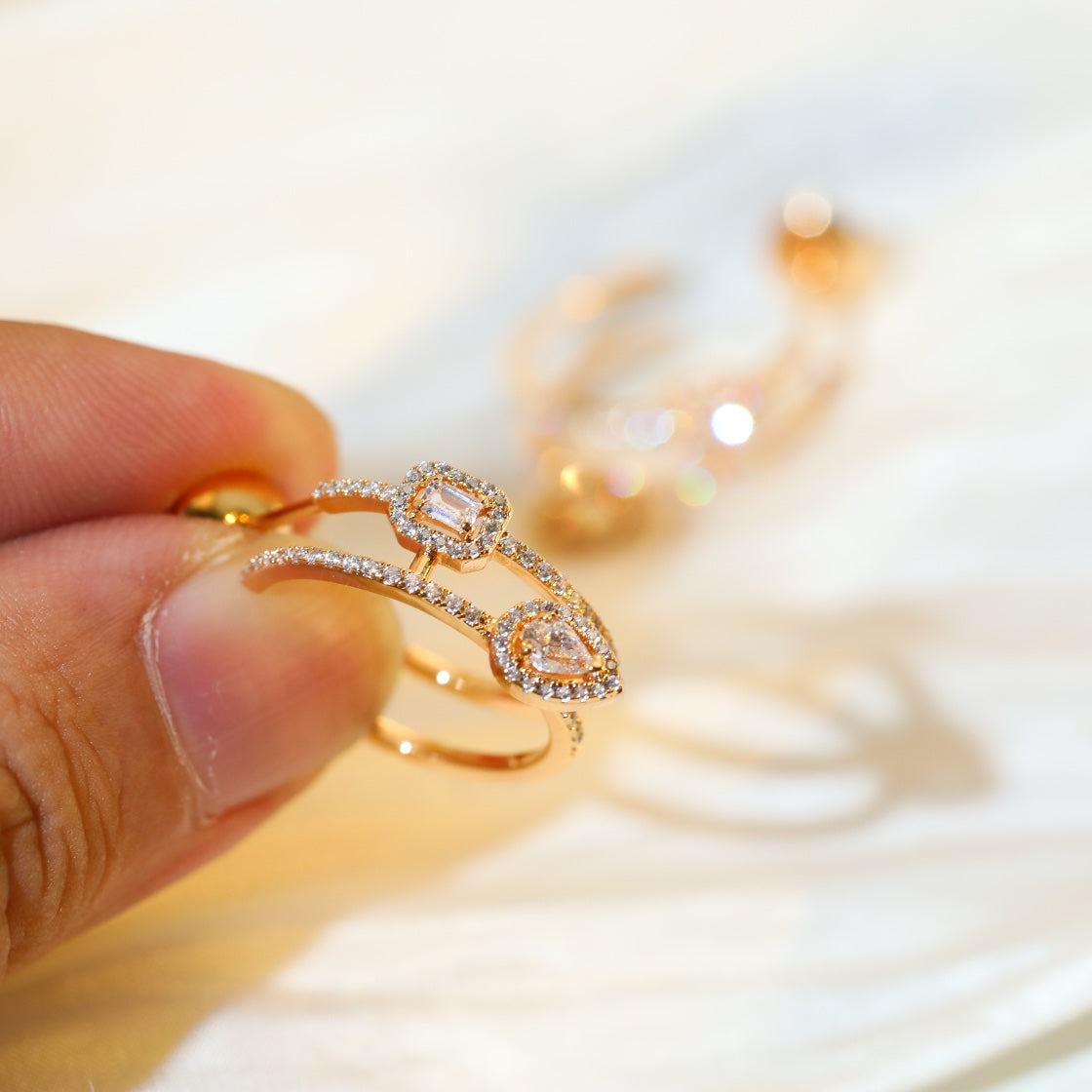 [Ornora Jewelry]CREOLES MY TWIN 2 RANGS SILVER DIAMOND EARRINGS
