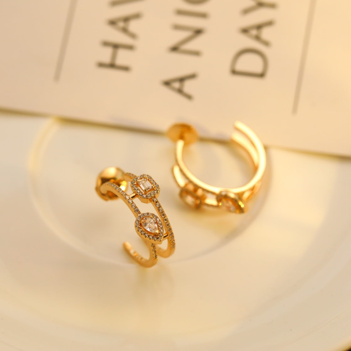 [Ornora Jewelry]CREOLES MY TWIN 2 RANGS SILVER DIAMOND EARRINGS