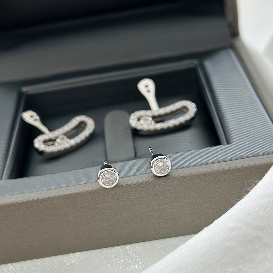 [Ornora Jewelry]MOVE UNO SILVER DIAMOND EARRINGS