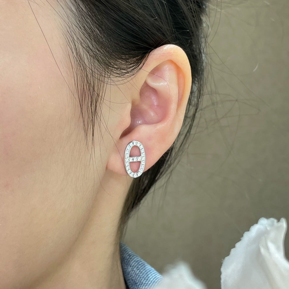 [Ornora Jewelry]HM FULL DIAMOND PIG NOSE STUD EARRINGS