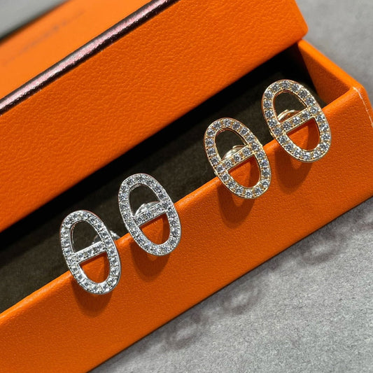 [Ornora Jewelry]HM FULL DIAMOND PIG NOSE STUD EARRINGS