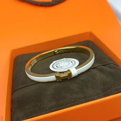 [Ornora Jewelry]CLASSIC HM CLIC WHITE 8MM ENAMEL BRACELET
