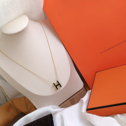 [Ornora Jewelry]HM CLIC BLACK ENAMEL GOLD NECKLACE