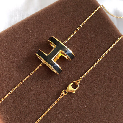 [Ornora Jewelry]HM CLIC BLACK ENAMEL GOLD NECKLACE