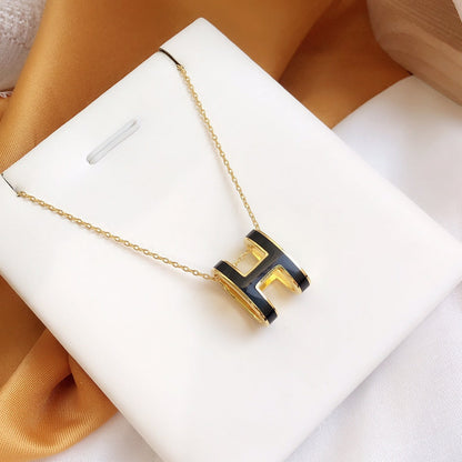 [Ornora Jewelry]HM CLIC BLACK ENAMEL GOLD NECKLACE