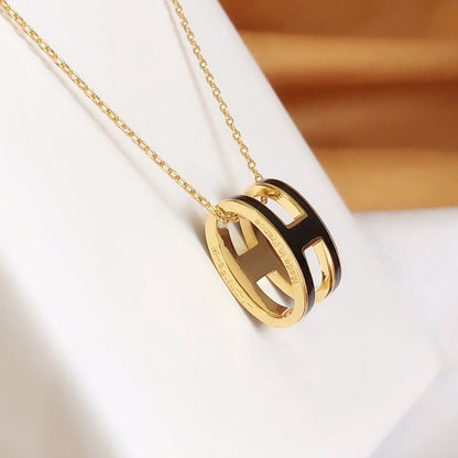 [Ornora Jewelry]HM CLIC BLACK ENAMEL GOLD NECKLACE