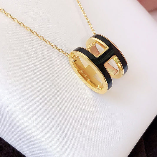 [Ornora Jewelry]HM CLIC BLACK ENAMEL GOLD NECKLACE
