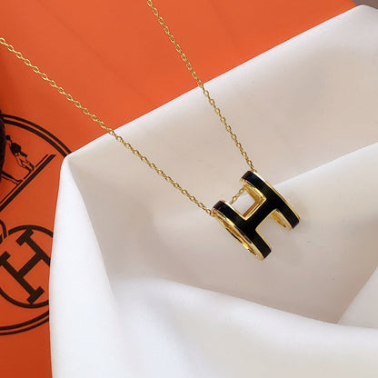 [Ornora Jewelry]HM CLIC BLACK ENAMEL GOLD NECKLACE