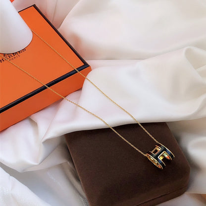 [Ornora Jewelry]HM CLIC BLACK ENAMEL GOLD NECKLACE