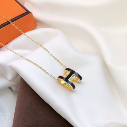 [Ornora Jewelry]HM CLIC BLACK ENAMEL GOLD NECKLACE