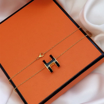 [Ornora Jewelry]HM CLIC BLACK ENAMEL GOLD NECKLACE