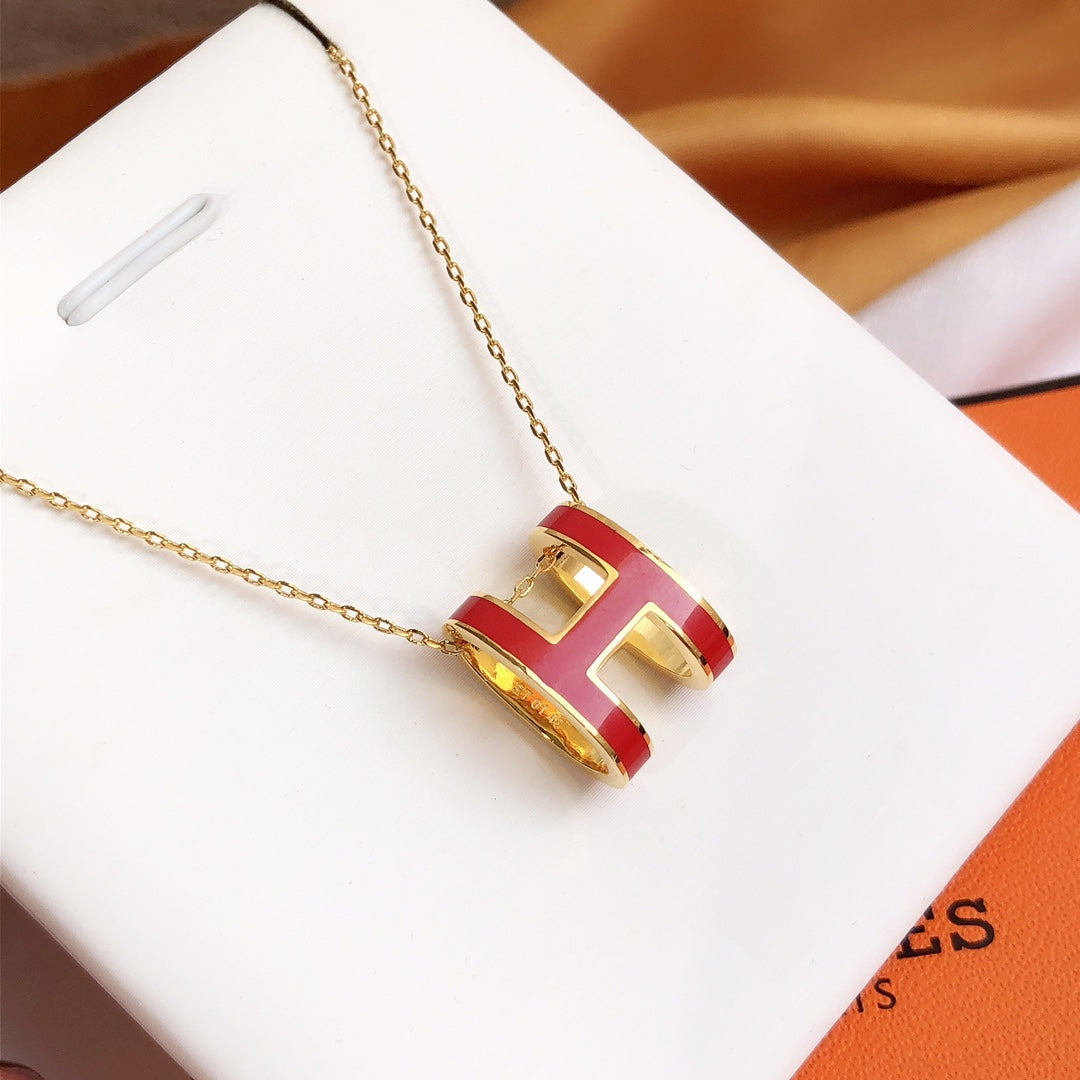 [Ornora Jewelry]HM CLIC RED ENAMEL GOLD NECKLACE