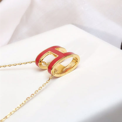 [Ornora Jewelry]HM CLIC RED ENAMEL GOLD NECKLACE