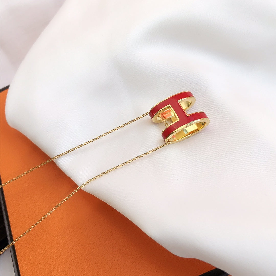 [Ornora Jewelry]HM CLIC RED ENAMEL GOLD NECKLACE