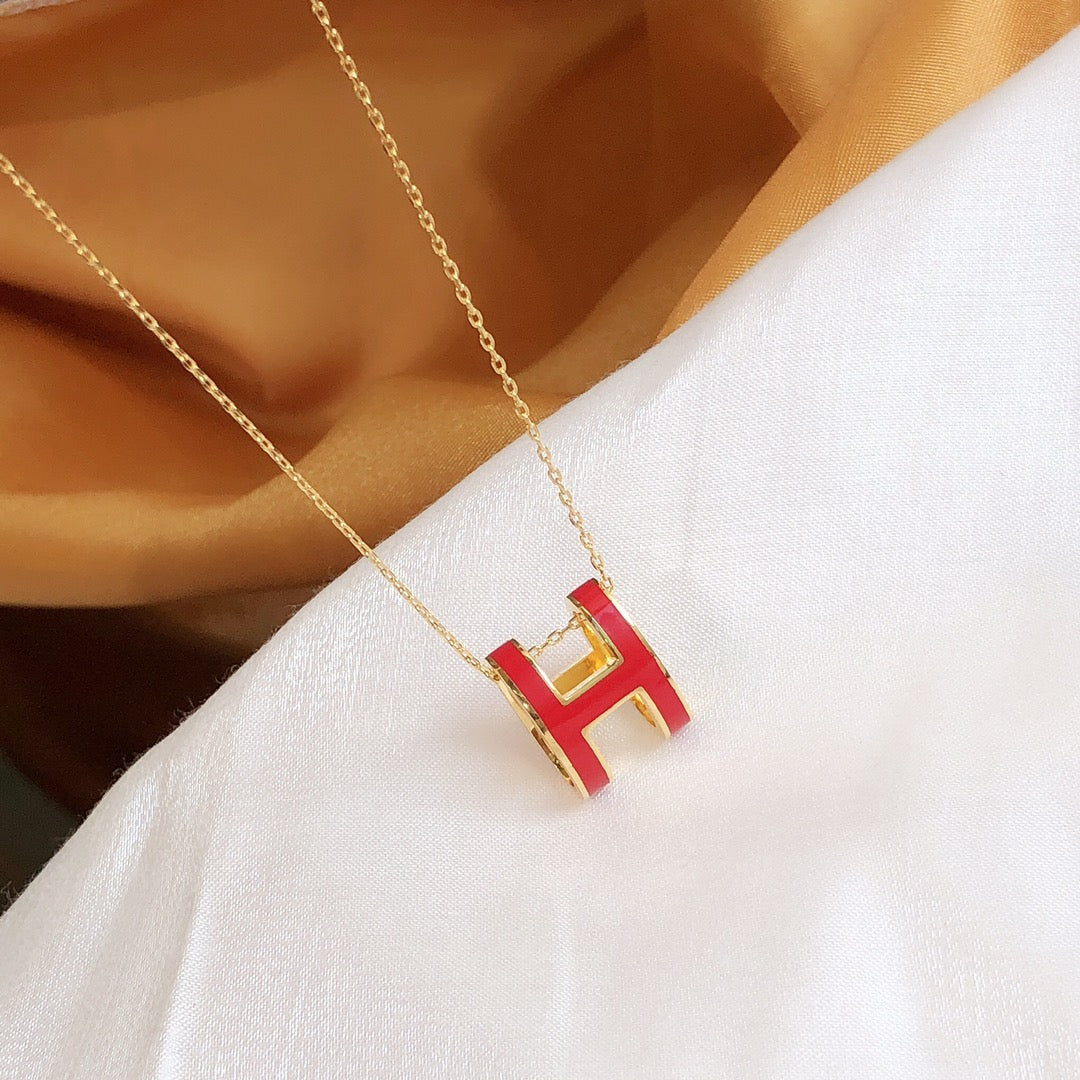 [Ornora Jewelry]HM CLIC RED ENAMEL GOLD NECKLACE