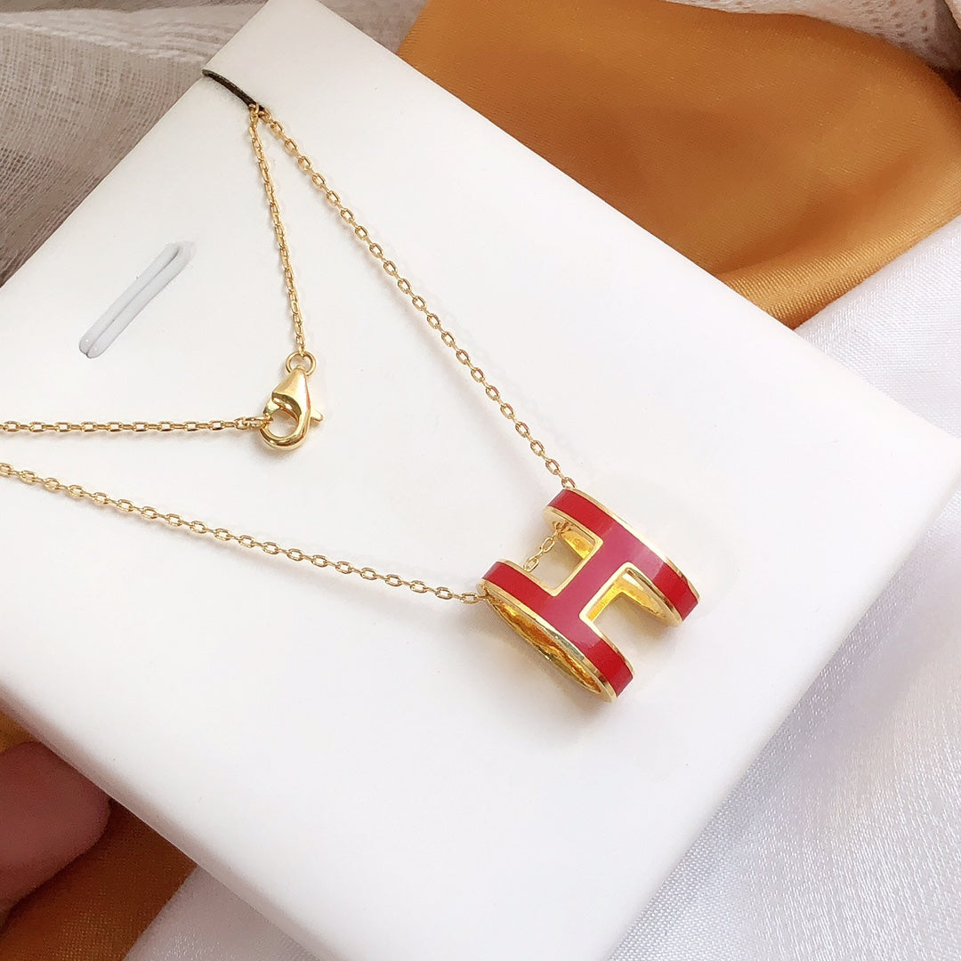 [Ornora Jewelry]HM CLIC RED ENAMEL GOLD NECKLACE