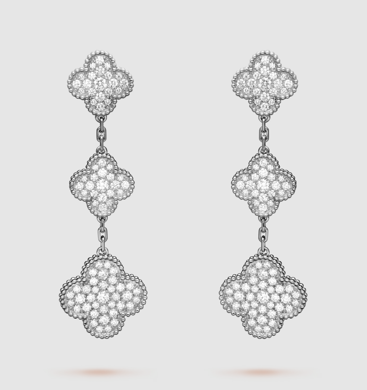 [Ornora Jewelry]CLOVER 3 MOTIF DIAMOND SILVER DROP EARRINGS