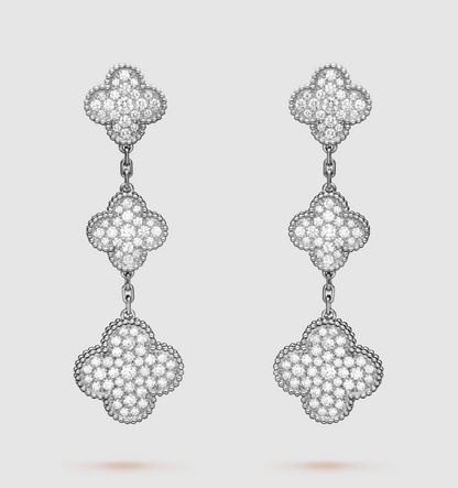 [Ornora Jewelry]CLOVER 3 MOTIF DIAMOND SILVER DROP EARRINGS