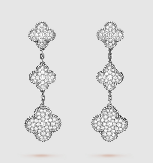 [Ornora Jewelry]CLOVER 3 MOTIF DIAMOND SILVER DROP EARRINGS