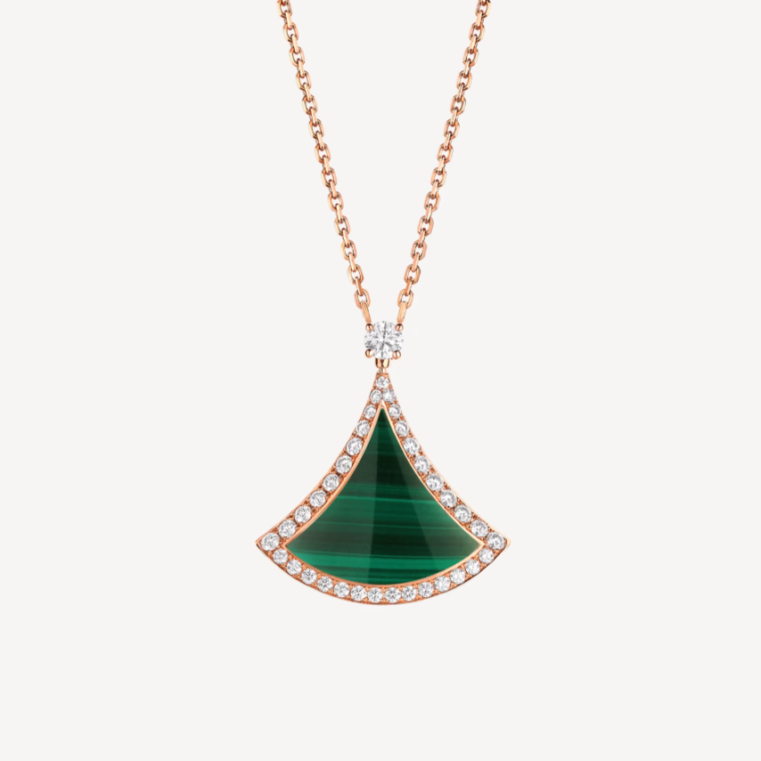 [Ornora Jewelry]DREAM MALACHITE DIAMOND PAVED PINK GOLD NECKLACE