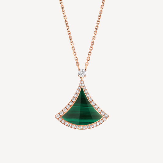 [Ornora Jewelry]DREAM MALACHITE DIAMOND PAVED PINK GOLD NECKLACE