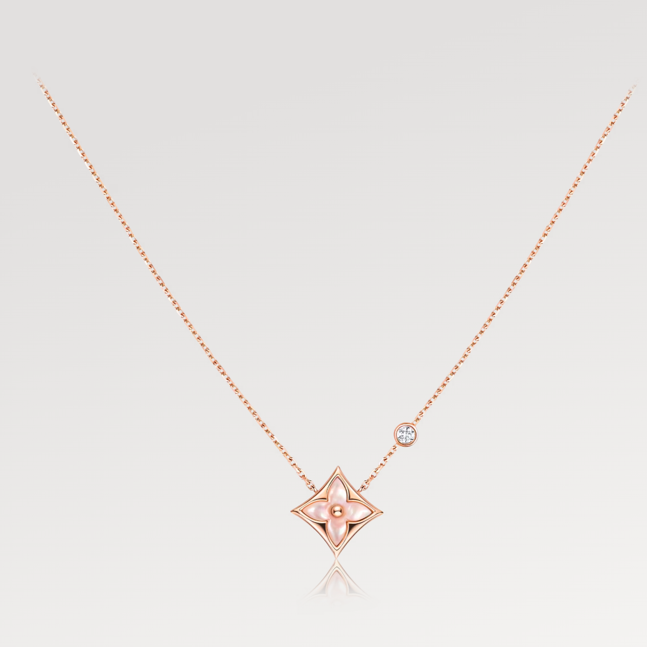 [Ornora Jewelry]STAR PINK MOP 1 DIAMOND PINK GOLD NECKLACE