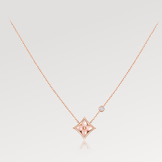 [Ornora Jewelry]STAR PINK MOP 1 DIAMOND PINK GOLD NECKLACE