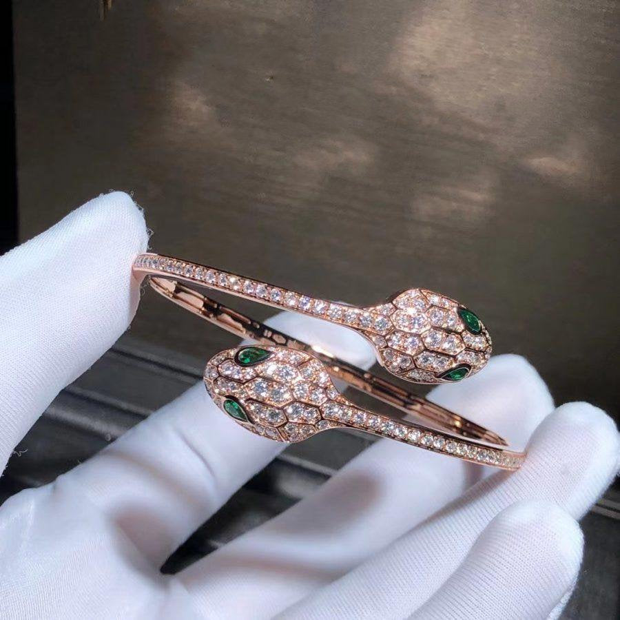 [Ornora Jewelry]SERPENTI BRACELET PINK GOLD MALACHITE DIAMOND DOUBLE SNAKE