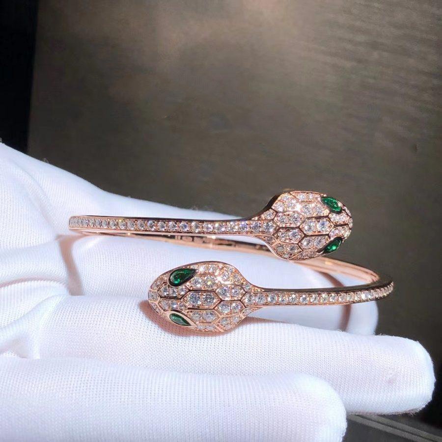 [Ornora Jewelry]SERPENTI BRACELET PINK GOLD MALACHITE DIAMOND DOUBLE SNAKE