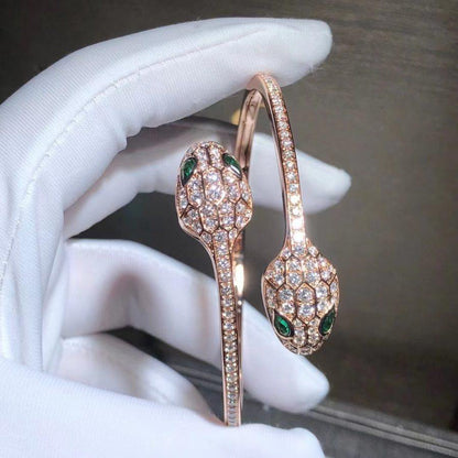 [Ornora Jewelry]SERPENTI BRACELET PINK GOLD MALACHITE DIAMOND DOUBLE SNAKE
