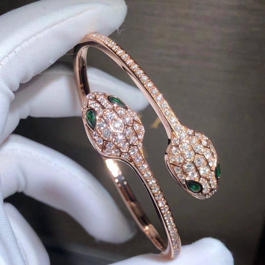 [Ornora Jewelry]SERPENTI BRACELET PINK GOLD MALACHITE DIAMOND DOUBLE SNAKE