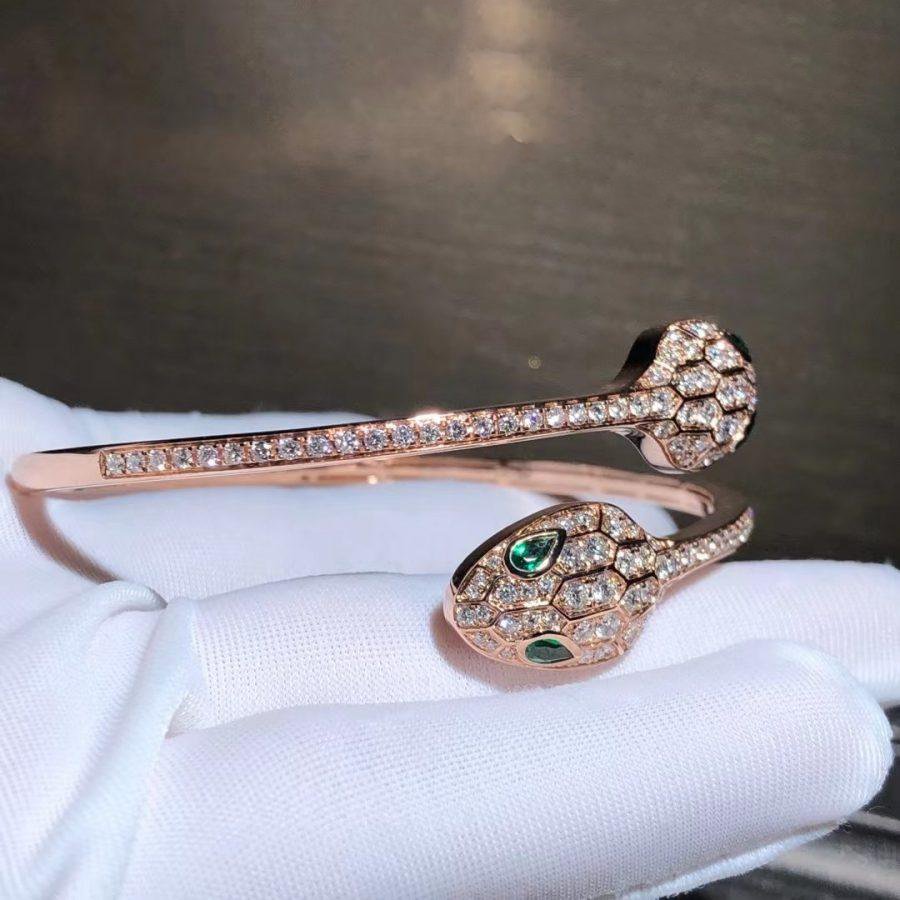 [Ornora Jewelry]SERPENTI BRACELET PINK GOLD MALACHITE DIAMOND DOUBLE SNAKE