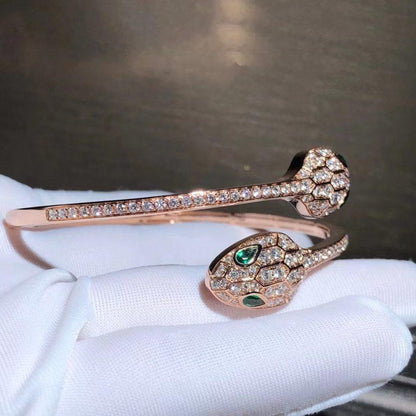 [Ornora Jewelry]SERPENTI BRACELET PINK GOLD MALACHITE DIAMOND DOUBLE SNAKE
