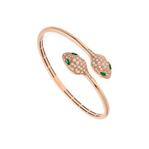 [Ornora Jewelry]SERPENTI BRACELET PINK GOLD MALACHITE DIAMOND DOUBLE SNAKE
