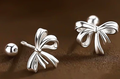 White Gold Bow Stud Earrings