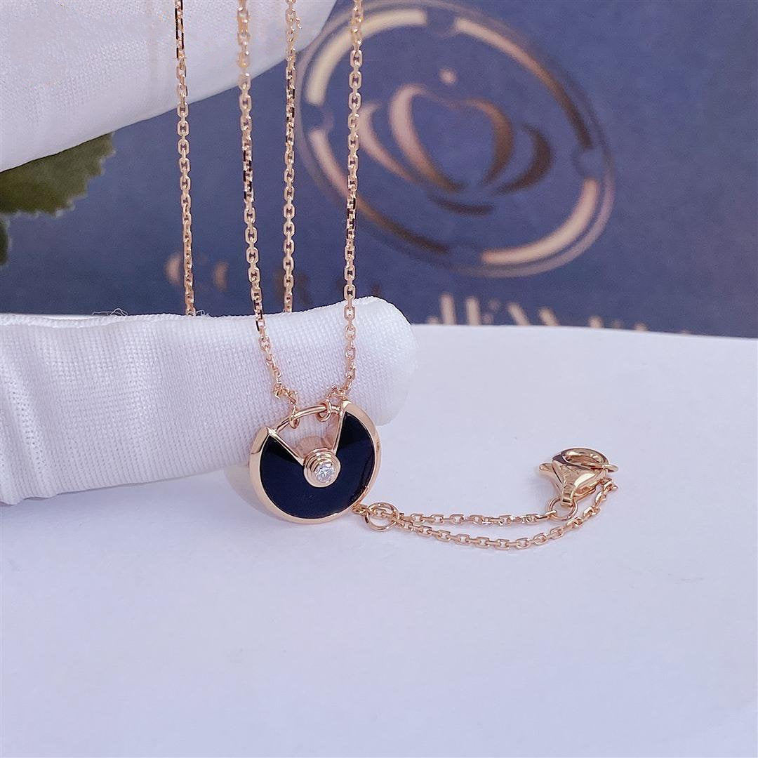 [Ornora Jewelry]AMULETTE ROSE GOLD ONYX NECKLACE