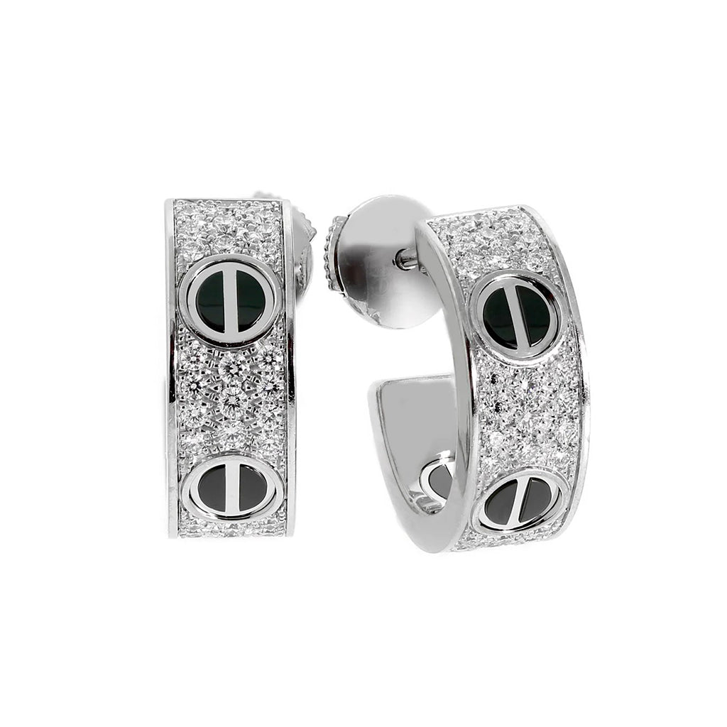 [Ornora Jewelry]LOVE CERAMIC DIAMOND PAVED SILVER EARRINGS