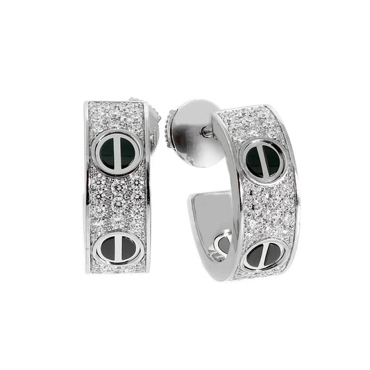 [Ornora Jewelry]LOVE CERAMIC DIAMOND PAVED SILVER EARRINGS