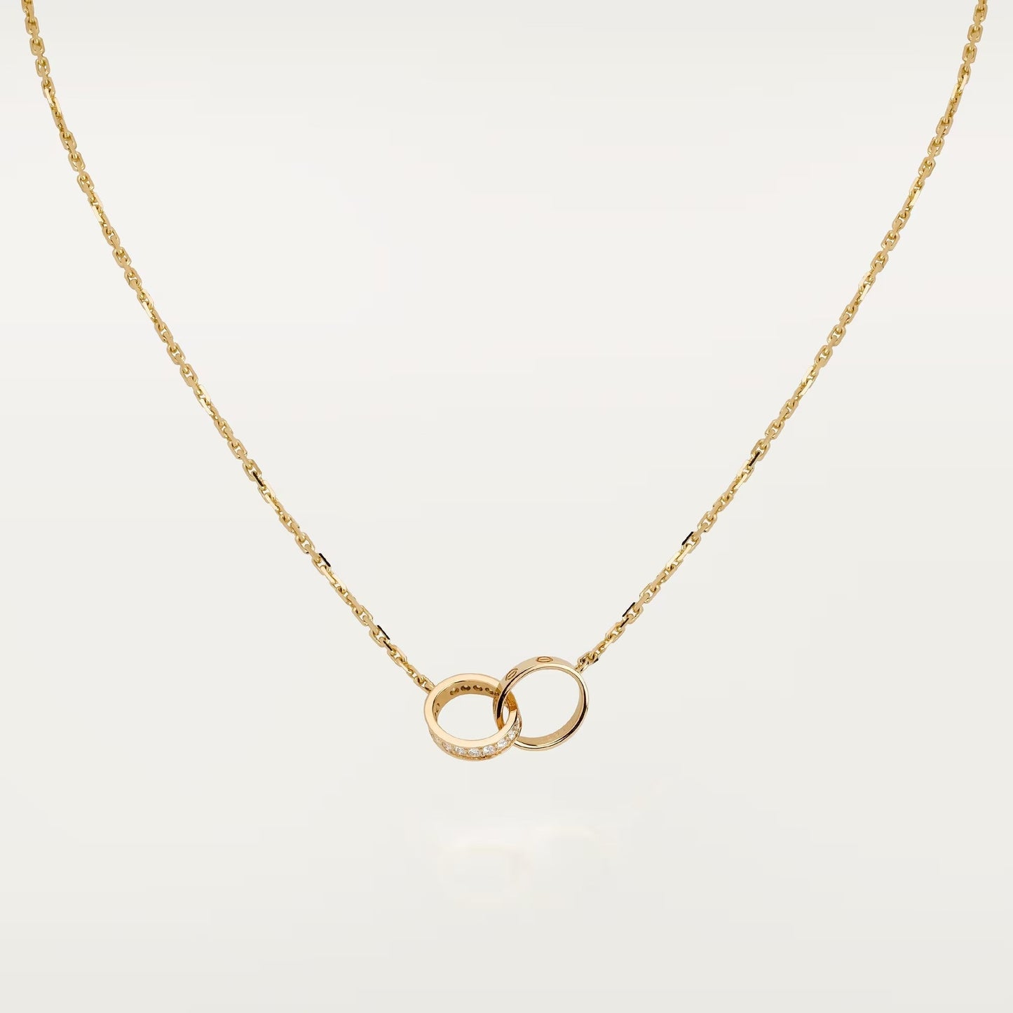 [Ornora Jewelry]LOVE DOUBLE RING HALF DIAMOND NECKLACE