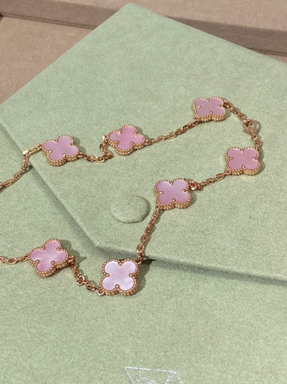 [Ornora Jewelry Jewellery] Pink Necklace with Ten Clover Designs