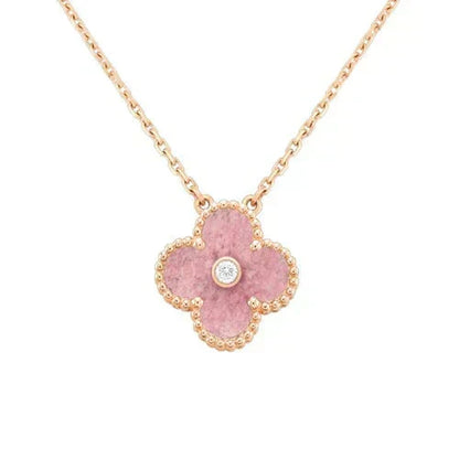 [Ornora Jewelry]CLOVER 15MM DIAMOND RHODONITE NECKLACE